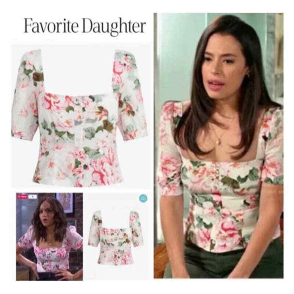 Favorite Daughter Floral Square Neck Blouse - Pink and White
